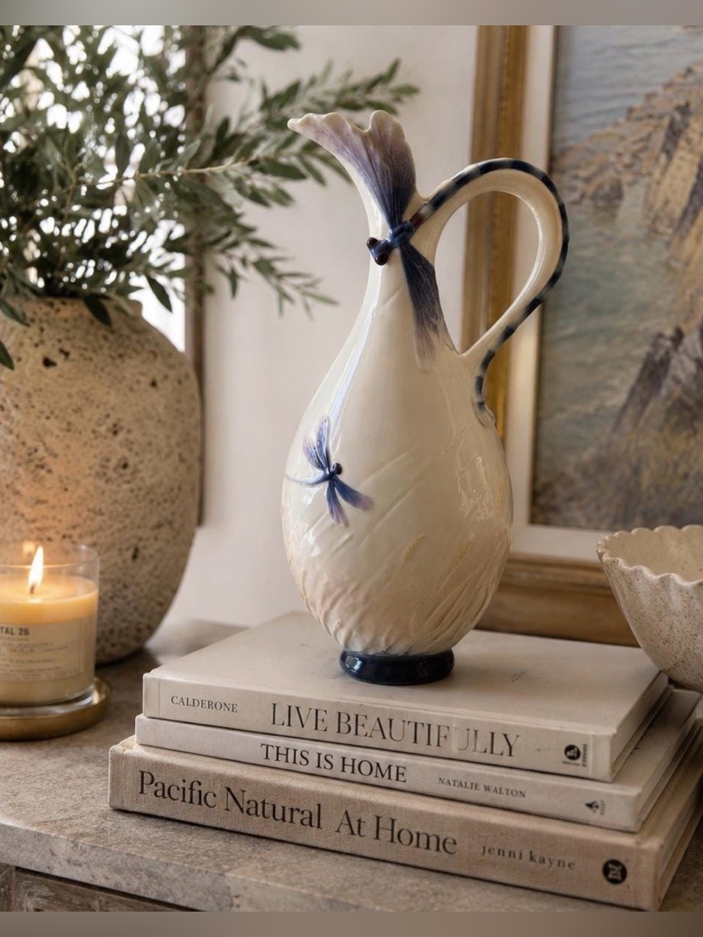 FRANZ Porcelain Dragonfly Sculpted Handle Vase FZ00054 | Jen Woo | Collectible